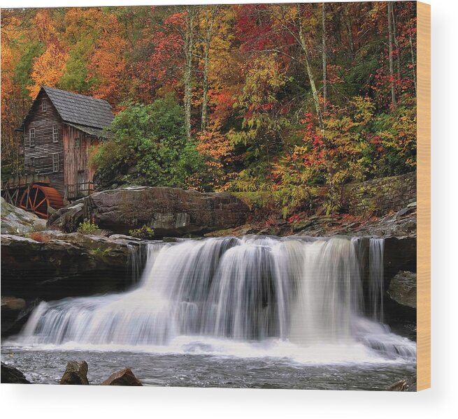 Waterfall Wood Print featuring the photograph Glade Creek grist mill - Photo by Flees Photos