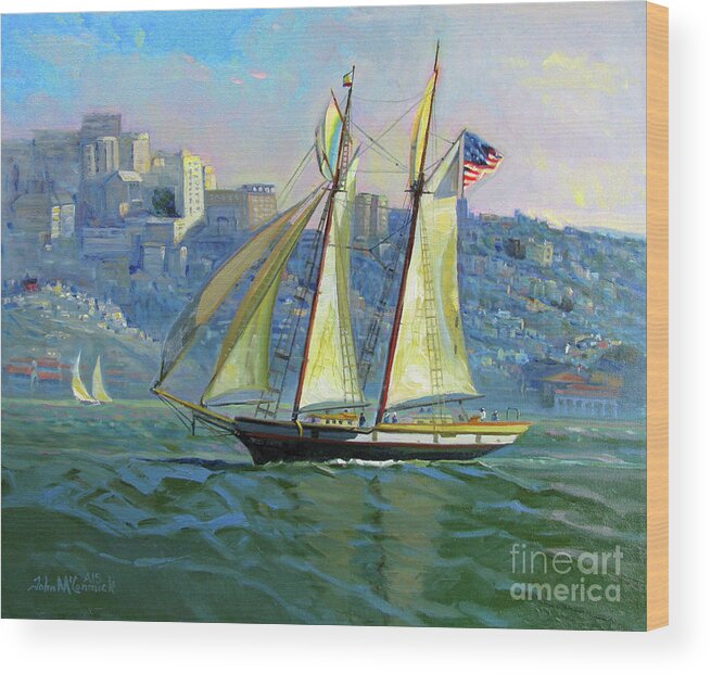 Schooner Wood Print featuring the painting Grand Entrance, S.F. Bay by John McCormick