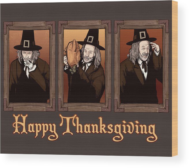 Turkey Wood Print featuring the drawing Happy Thanksgiving by Ludwig Van Bacon