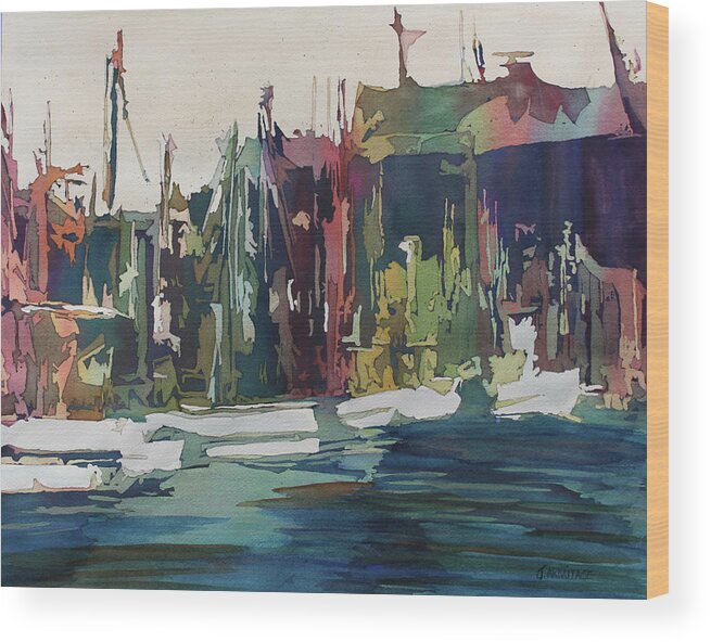Harbor Wood Print featuring the painting Harbor Abstract I by Jenny Armitage
