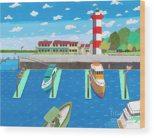 Harbor Town Wood Print featuring the drawing Harbor Town by John Wiegand