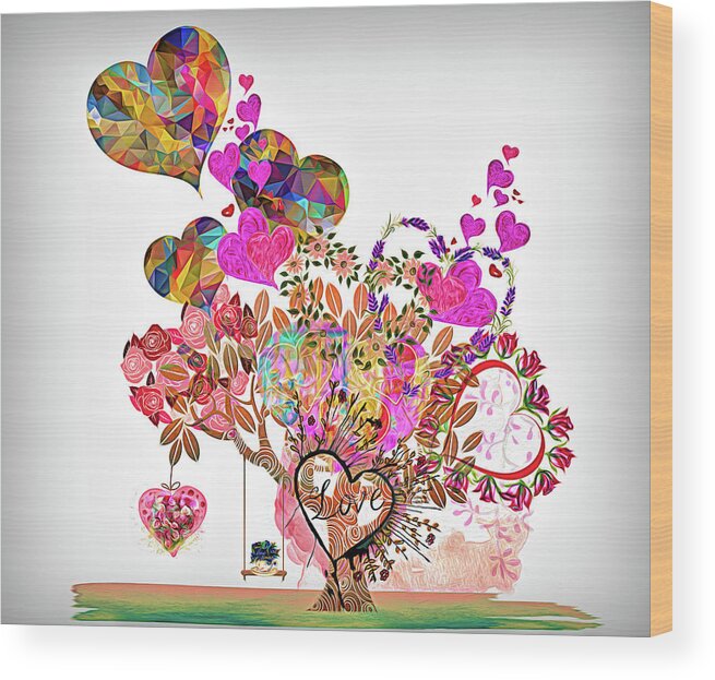 Valentine Wood Print featuring the digital art Heart Love Tree by Debra and Dave Vanderlaan