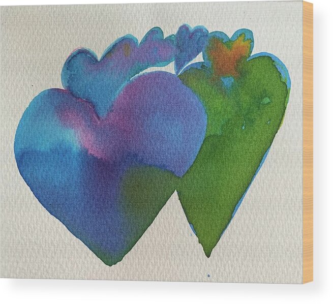 Vibrant Wood Print featuring the painting Hearts Loving Our Differences by Sandy Rakowitz
