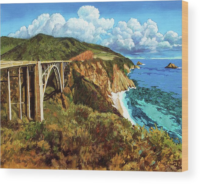 Highway One Wood Print featuring the painting Highway 1 Bridge by John Lautermilch