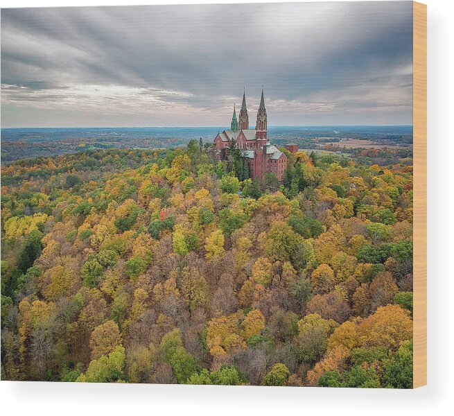 3scape Wood Print featuring the photograph Holy Hill National Shrine in Fall by Adam Romanowicz