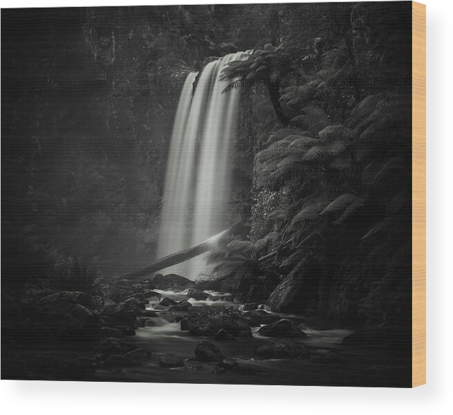 Monochrome Wood Print featuring the photograph Hopetoun Falls by Grant Galbraith