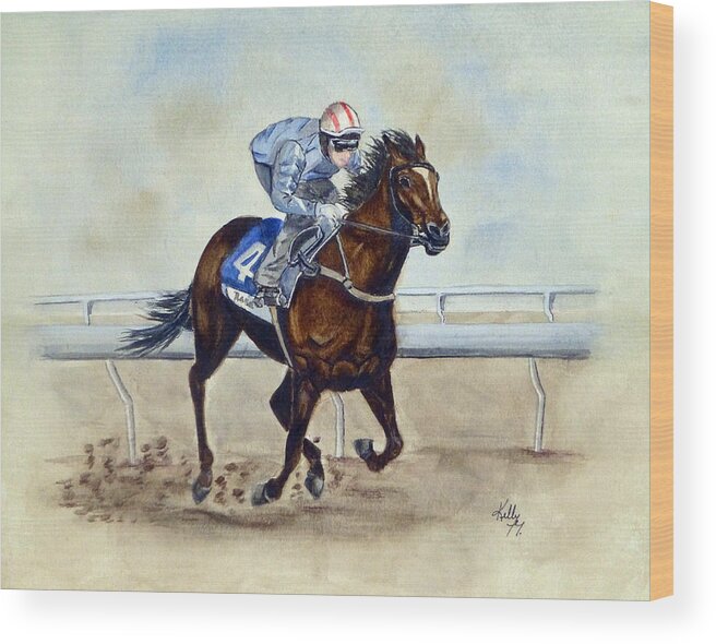 Horse Racing Wood Print featuring the painting Horserace by Kelly Mills