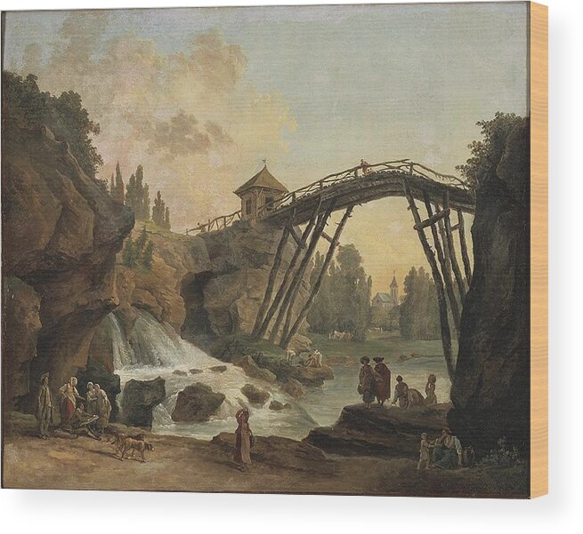 Hubert Robert, Dragonman Drawing the Wooden Bridge in the Park of Merville,  painting, oil on canvas, Height, 65 cm (25.5 inches), Width, 81 cm (31.8  inches), Inscriptions, Signature, H Robert, Reimagined by