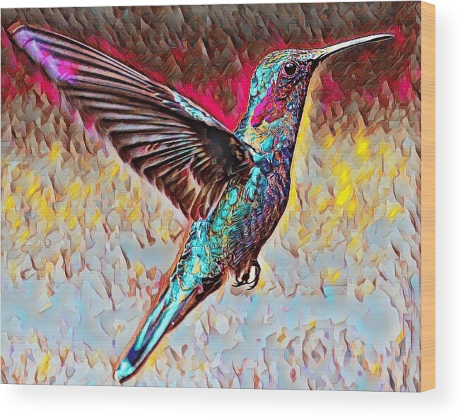 Oil Wood Print featuring the painting Hummingbird In Full Flight by World Art Collective