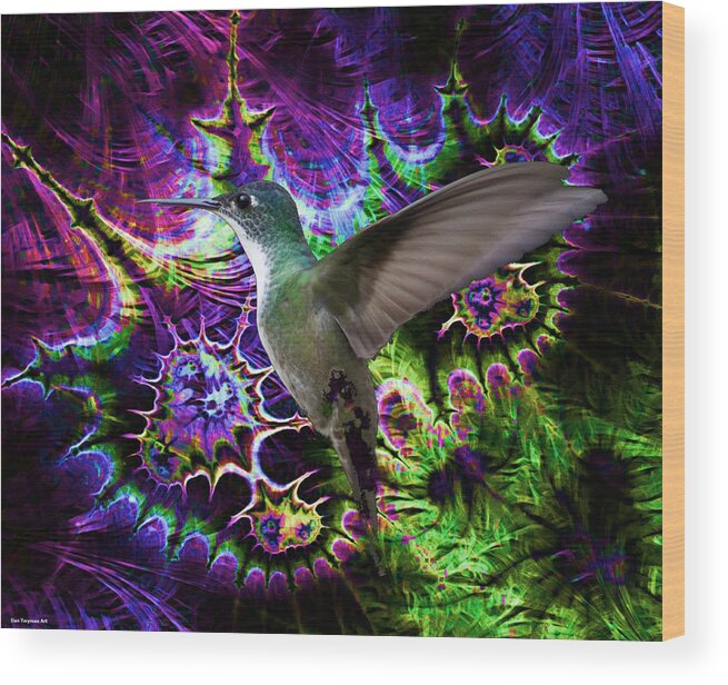 Hummingbird Wood Print featuring the digital art Hummingbird in the Cosmos by Dan Twyman