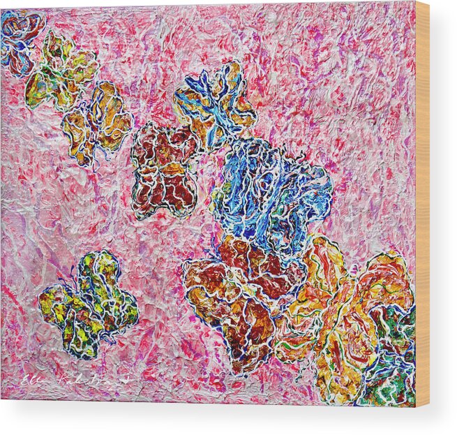Canvas Wood Print featuring the painting In The Pink of The Night Butterflies Are Seen In Flight by Ellen Palestrant