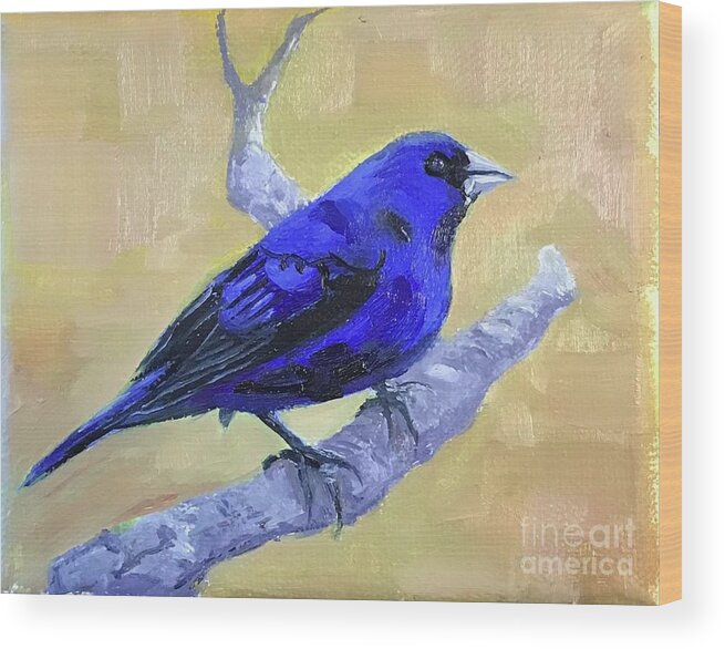 Bird Wood Print featuring the painting Indigo Bunting by Anne Marie Brown
