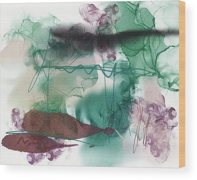 Inky Wood Print featuring the painting Inky new purple and green abstract by Itsonlythemoon