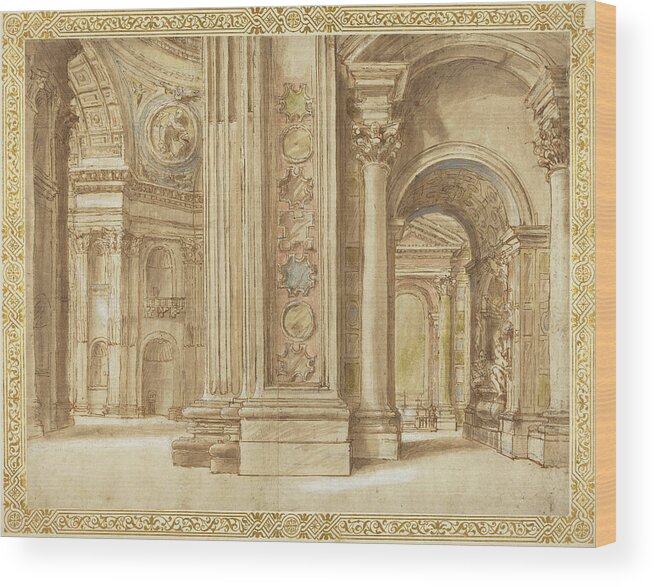 Saint Peter Basilica Wood Print featuring the painting Interior of Saint Peter Basilica, Unknown author, XVII century by AM FineArtPrints
