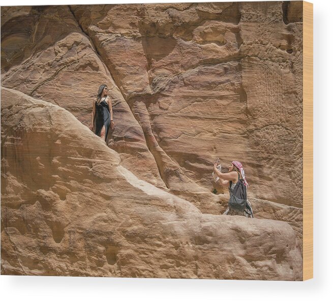 Intimate Moment Wood Print featuring the photograph An Intimate Moment in Petra by Dubi Roman