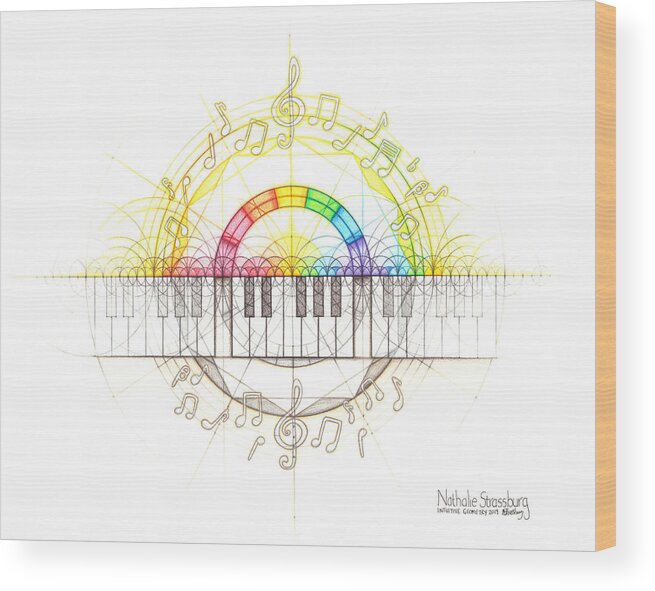 Music Wood Print featuring the drawing Intuitive Geometry Music by Nathalie Strassburg