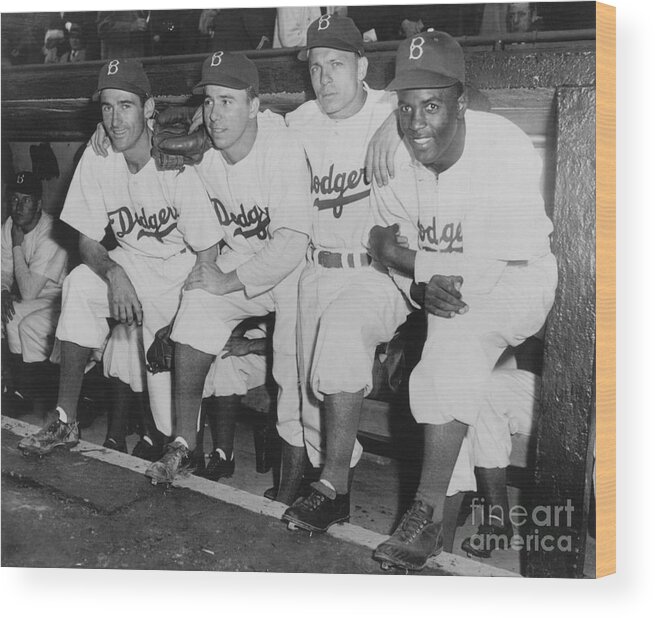 People Wood Print featuring the photograph Jackie Robinson and Pee Wee Reese by National Baseball Hall Of Fame Library