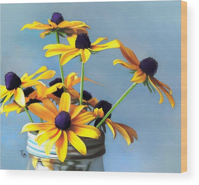 Blue Wood Print featuring the painting Jar of Sunshine by Tammy Lee Bradley