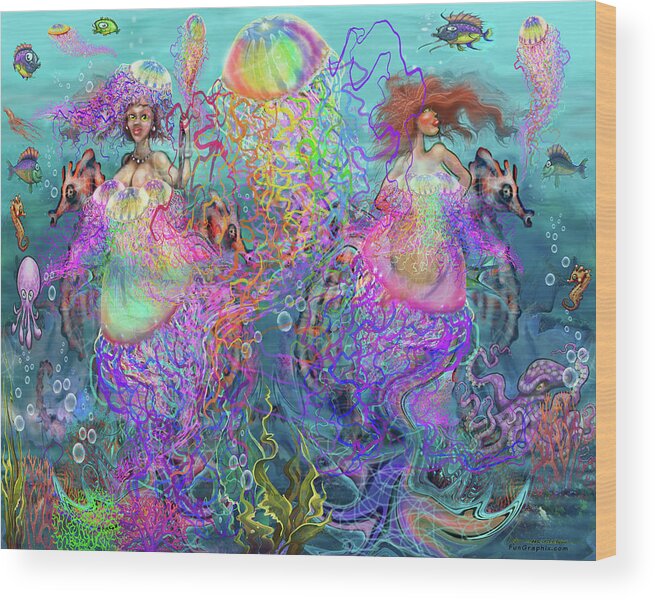 Jellyfish Wood Print featuring the digital art Mermaid Disco Dresses by Kevin Middleton