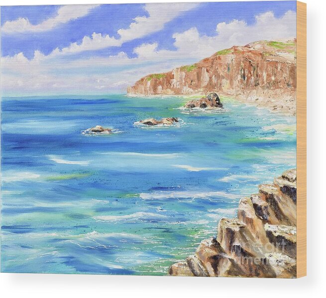 Seascape Wood Print featuring the painting Jetty at Dana Point by Mary Scott