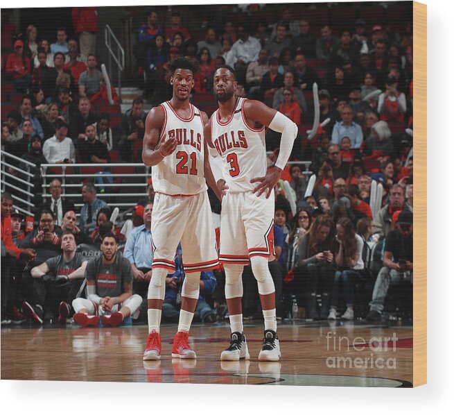 Jimmy Butler Wood Print featuring the photograph Jimmy Butler and Dwyane Wade by Jeff Haynes