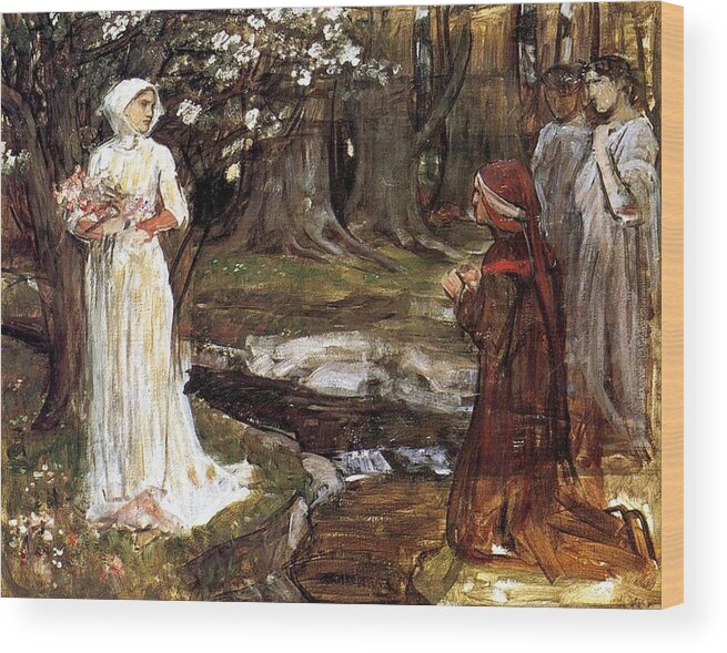 Wood Print featuring the painting John William Waterhouse - Study for Dante and Matilda by Les Classics