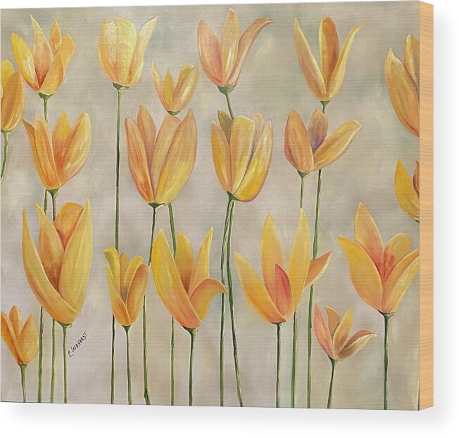 Flowers Wood Print featuring the painting Spring Tulips #1 by Chuck Gebhardt