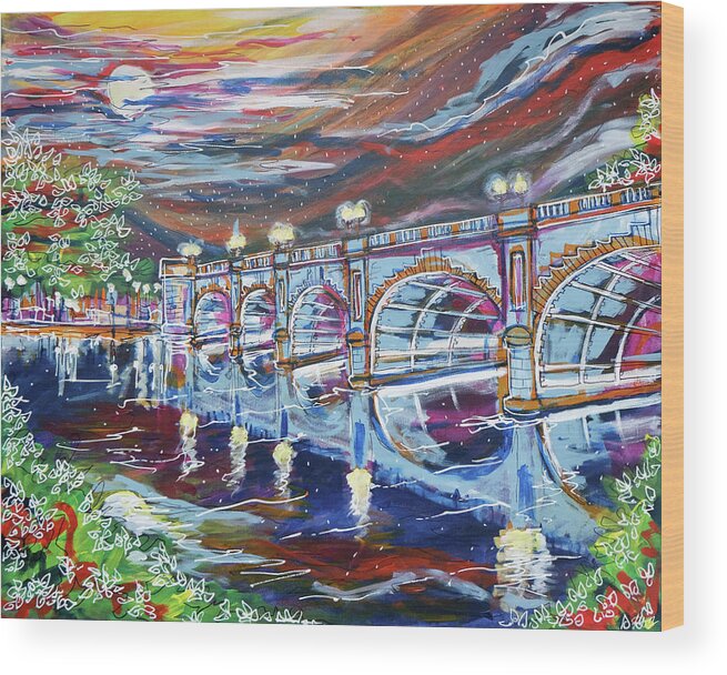 Kingston Upon Thames Wood Print featuring the painting Kingston Bridge by Laura Hol Art