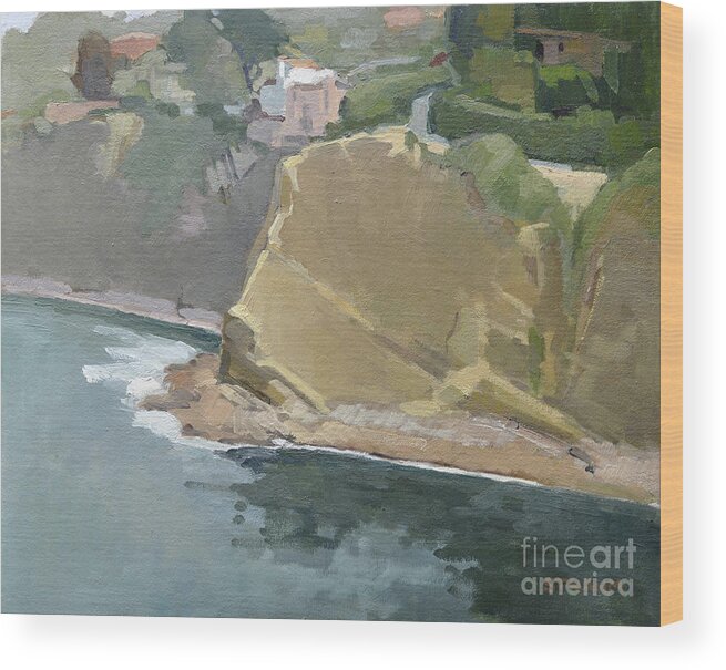 Bay Wood Print featuring the painting La Jolla Bay, Cliffs along Coastwalk by Paul Strahm