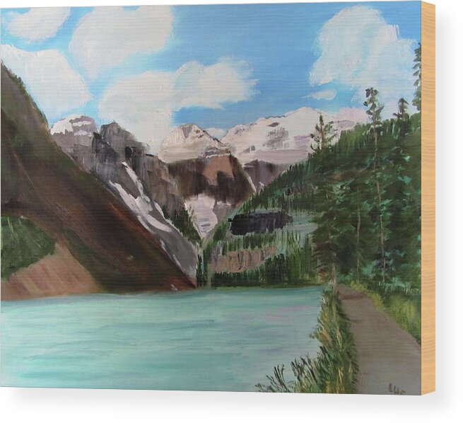 Alberta Wood Print featuring the painting Lake Louise by Linda Feinberg