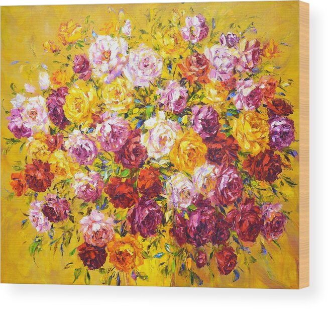 Flowers Wood Print featuring the painting 	Large bouquet of roses 3. by Iryna Kastsova