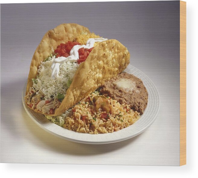 Chicken Meat Wood Print featuring the photograph Large taco entree by Jupiterimages