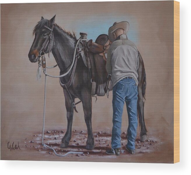 Horses Wood Print featuring the painting Last Minute Check by Cindy Welsh