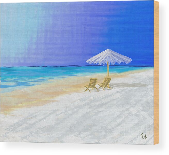 Ocean Wood Print featuring the digital art Lawn Chairs In Paradise by Jeremy Aiyadurai