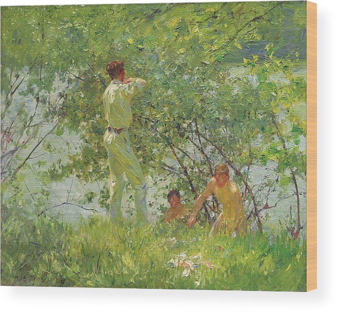 Henry Scott Tuke Wood Print featuring the painting Leafy June by Henry Scott Tuke