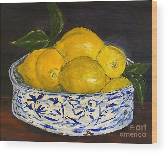 Lemons Wood Print featuring the painting Lemons - A Still Life by Debora Sanders