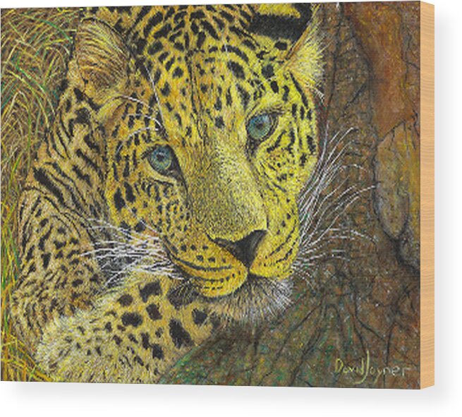 Lepoard Wood Print featuring the painting Leopard Gaze by David Joyner