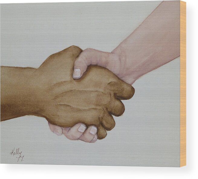 Hands Wood Print featuring the painting Let's Shake Hands On it by Kelly Mills