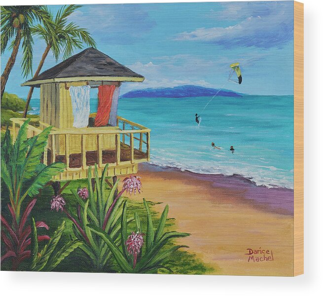  Maui Wood Print featuring the painting Lifeguard Tower by Darice Machel McGuire