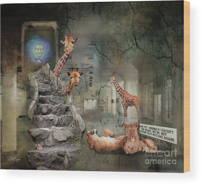 Silly Wood Print featuring the digital art Lions Stairs by Deb Nakano
