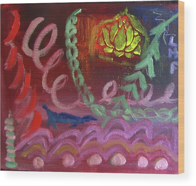 Abstract Wood Print featuring the painting Lotus from Tibet by Linda Feinberg