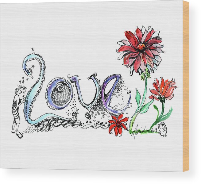 Fairy Collection Wood Print featuring the drawing Love by Marnie Clark