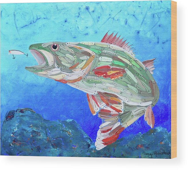 Fish Wood Print featuring the painting Lured In Again by Terry Honstead