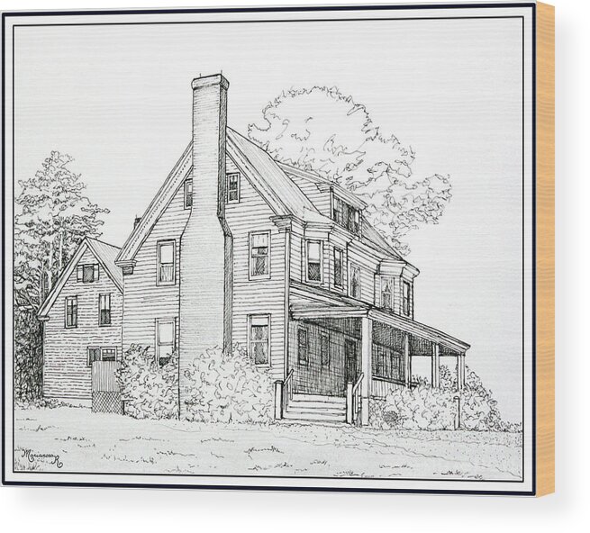 Art Wood Print featuring the drawing Maine House by Mariarosa Rockefeller