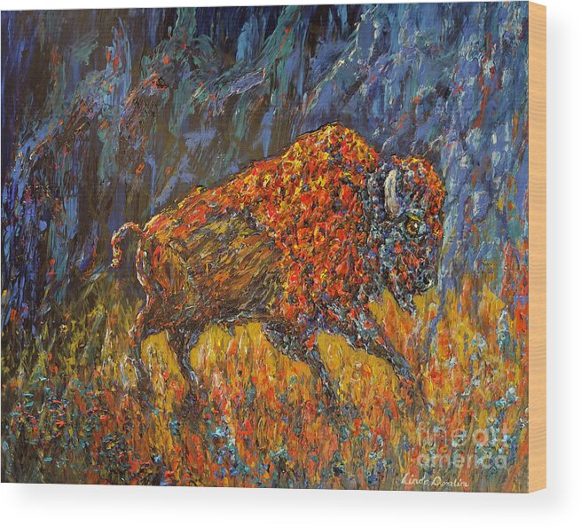Bison Wood Print featuring the painting Making an Entrance by Linda Donlin