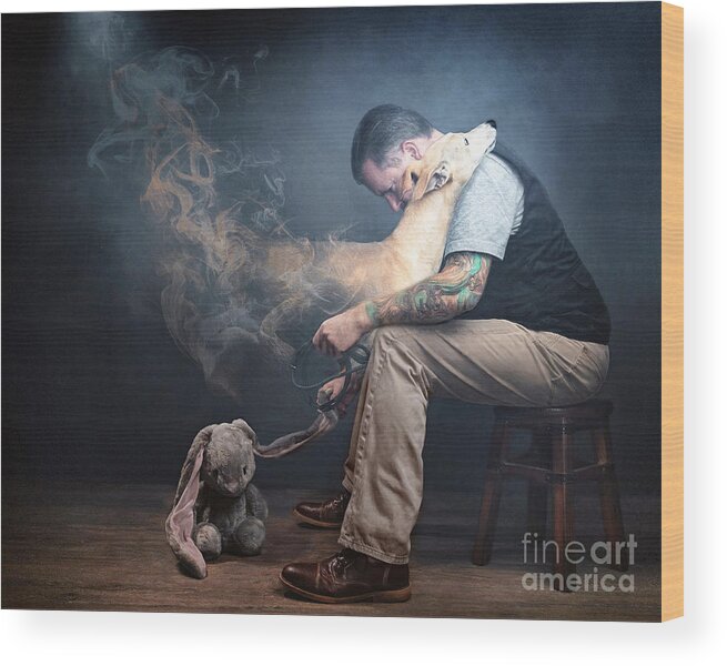 Say Wood Print featuring the photograph Man saying Goodbye to his dog by Travis Patenaude