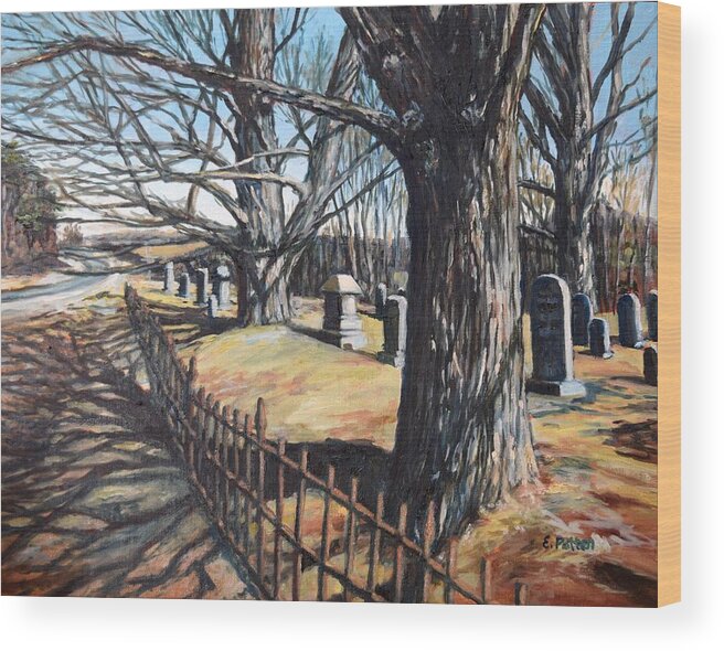Maine Wood Print featuring the painting Maple Grove Cemetery, Pittston, Maine by Eileen Patten Oliver