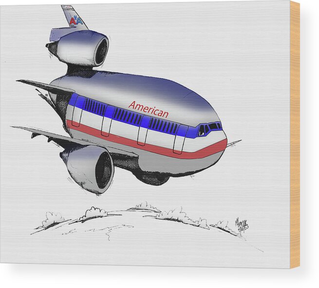 Mcdonnell Wood Print featuring the drawing McDonnell Douglas DC-10 by Michael Hopkins