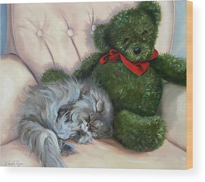 Cat Wood Print featuring the painting Me and my Teddy by Judy Rixom