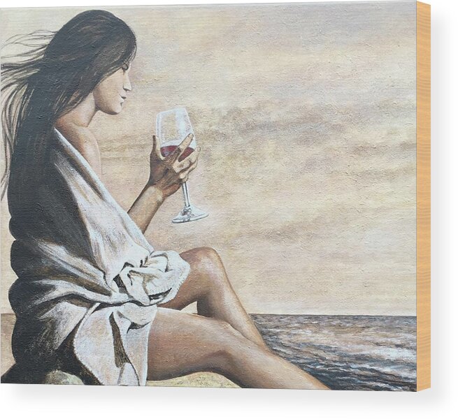 Merlot Wood Print featuring the painting Merlot at Seaside by Glenda Stevens